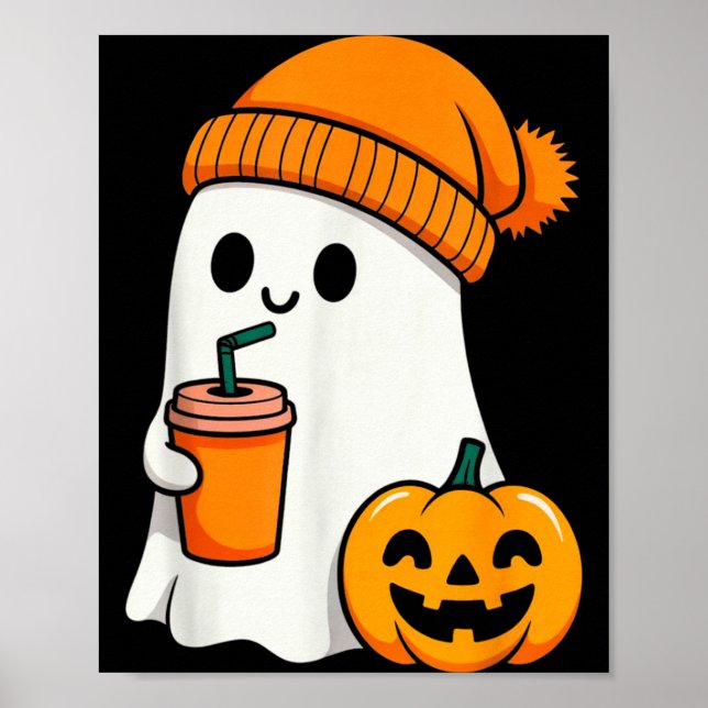 Póster Halloween Costume Ghost Drinking Pumpkin Men Women (Frente)