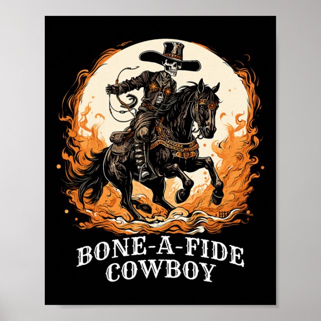 Póster Halloween Cowboy Spooky Skeleton Rodeo Horario (Frente)