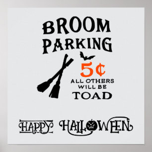 Póster Halloween Cute Funny Whimsical Broom