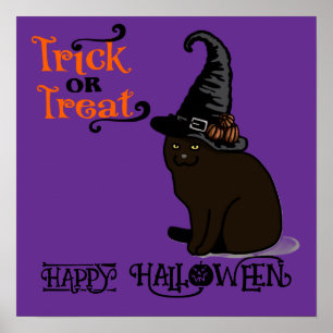 Póster Halloween Cute Funny Whimsical Gato Púrpura