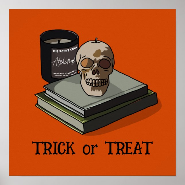 Póster Halloween Cute Funny Whimsical Skull (Frente)