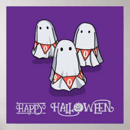 Póster Halloween Cute Funny Whimsical Tres Fantasmas