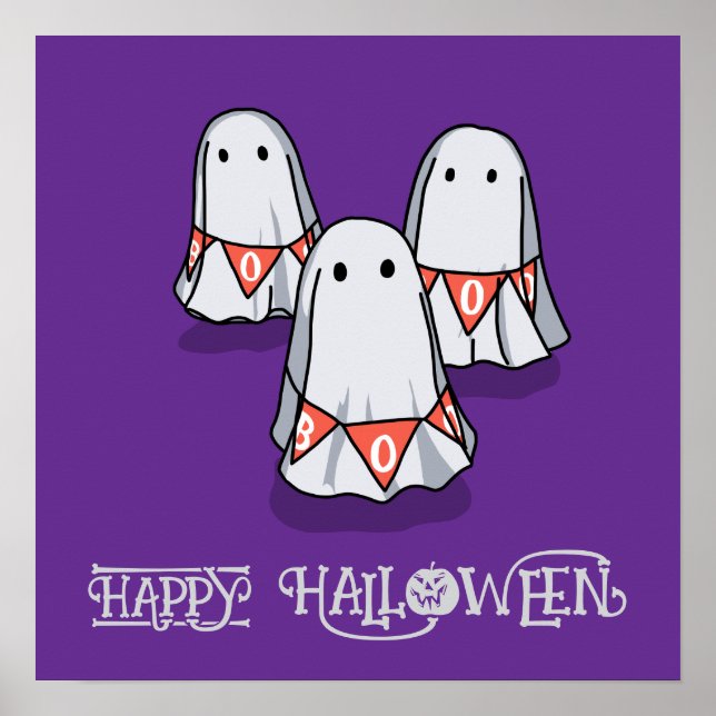 Póster Halloween Cute Funny Whimsical Tres Fantasmas (Frente)
