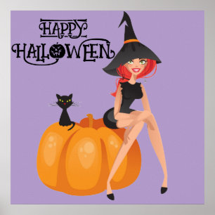 Póster Halloween Cute Spooky Whimsical Witch Purple