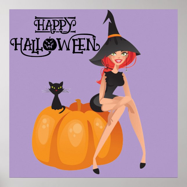 Póster Halloween Cute Spooky Whimsical Witch Purple (Frente)