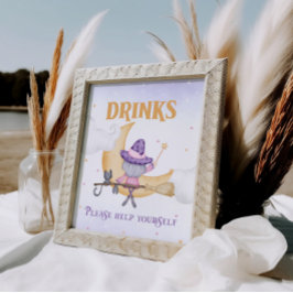 Póster Halloween Cute Witch Birthday Bebe Bar Rótulo