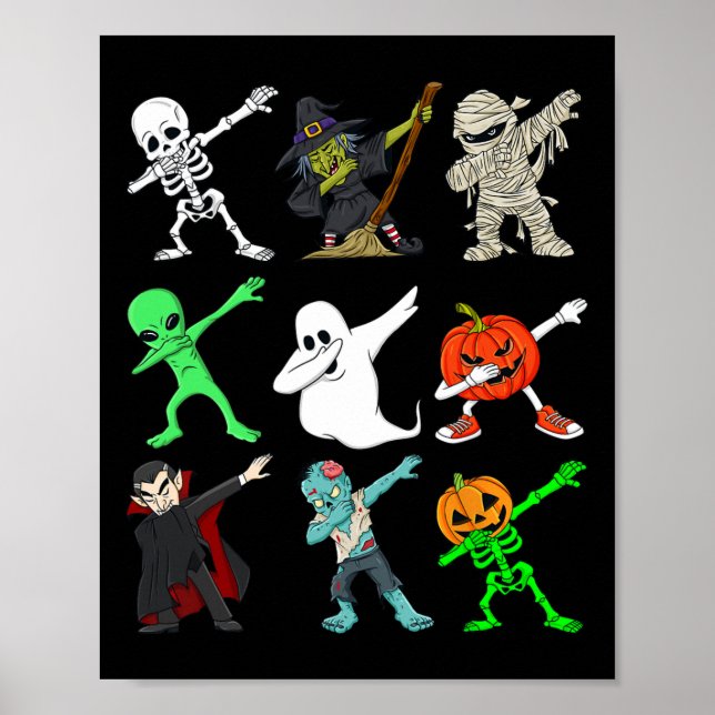 Póster Halloween Dabbing Skeleton Brujas y monstruos niño (Frente)