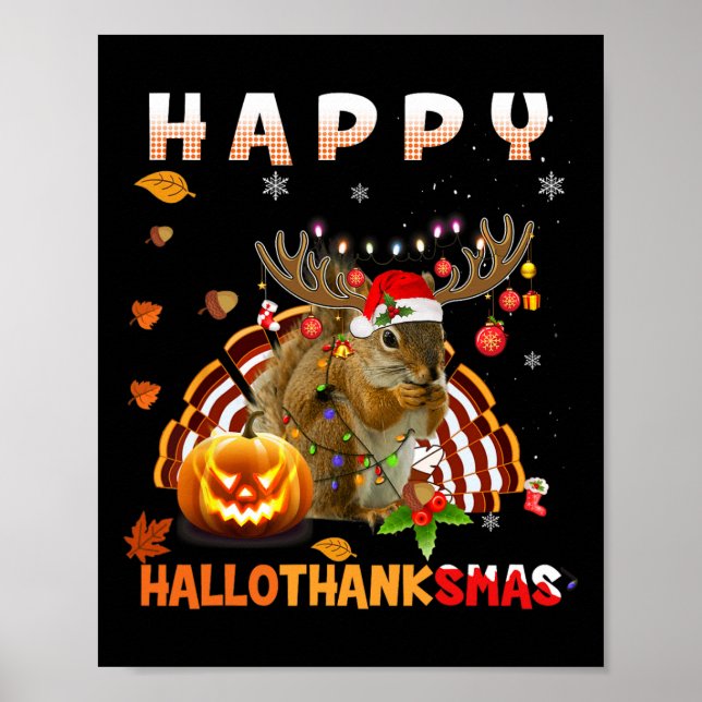 Póster Halloween De Ardilla Y Feliz Hallo De Navidad (Frente)