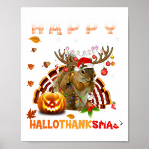 Póster Halloween De Ardilla Y Feliz Hallo De Navidad