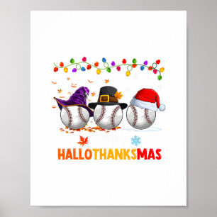 Póster halloween de béisbol navidades de acción de gracia