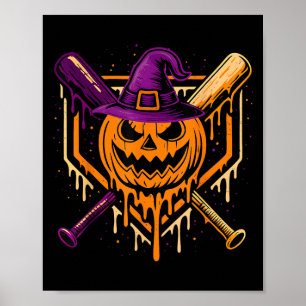 Póster Halloween de calabaza Béisbol Crema de hielo Drin