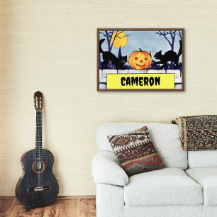 Póster Halloween de calabaza para gatos personalizable