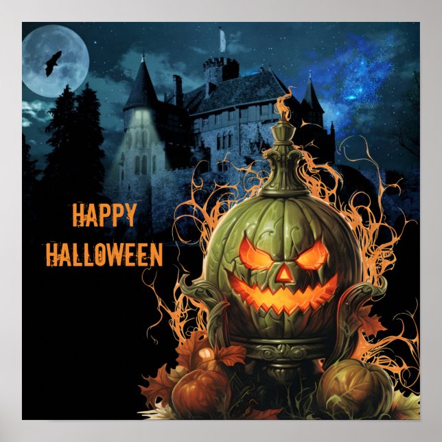 Póster Halloween de calabaza y mansión ensordecedora (Frente)