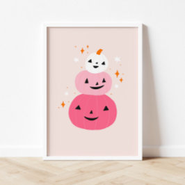 Póster Halloween de calabazas rosas