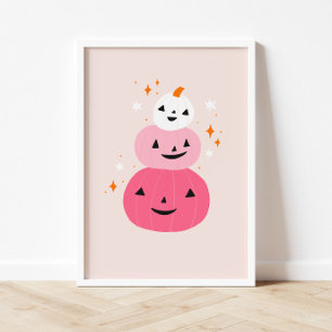Póster Halloween de calabazas rosas