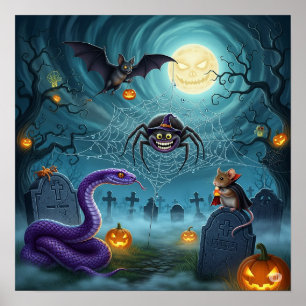 Póster Halloween de cementerio caprichoso