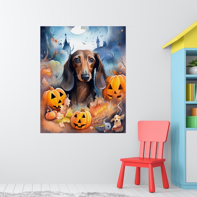 Póster Halloween de Dachshund con calabazas aterradoras (Guardería 1)