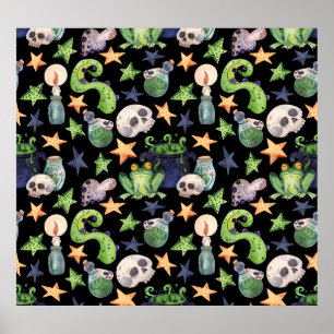 Póster Halloween de fantasía: Patrón oscuro dibujado a ma