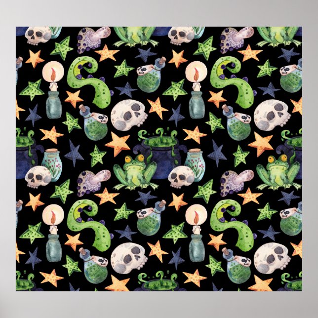 Póster Halloween de fantasía: Patrón oscuro dibujado a ma (Frente)