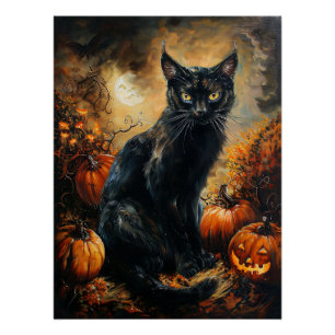 Póster Halloween de Gato Negro espeluznante