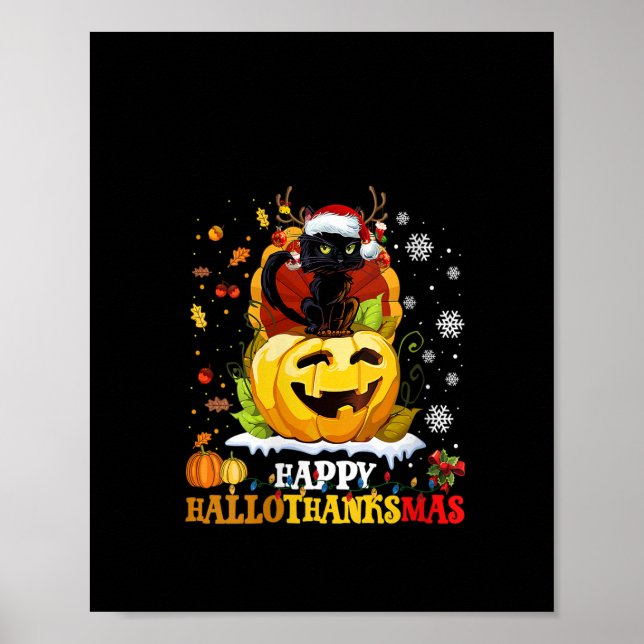 Póster Halloween De Gato Negro Y Feliz Navidad (Frente)