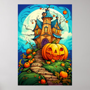Póster Halloween de Halloween atormentado con calabaza