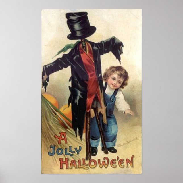 Póster Halloween de la cosecha de niños pequeños y espant (Frente)