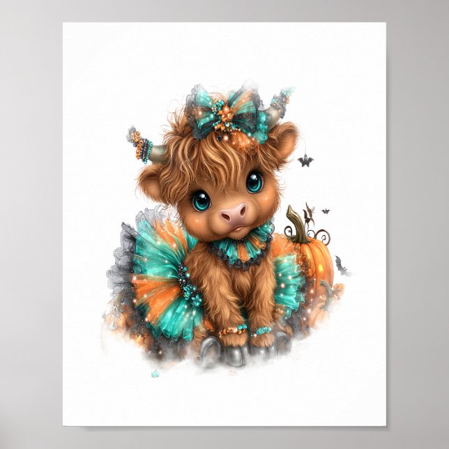 Póster Halloween de la granja Highland Cow (Frente)