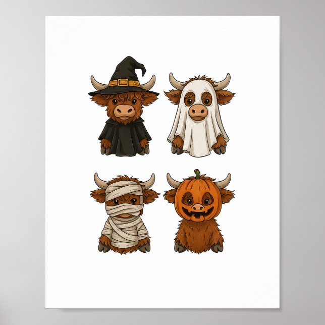 Póster Halloween de la vaca Highland Fall Fall Spooki (Frente)
