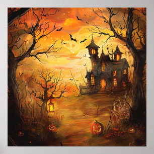 Póster Halloween de mansión de barro brillante