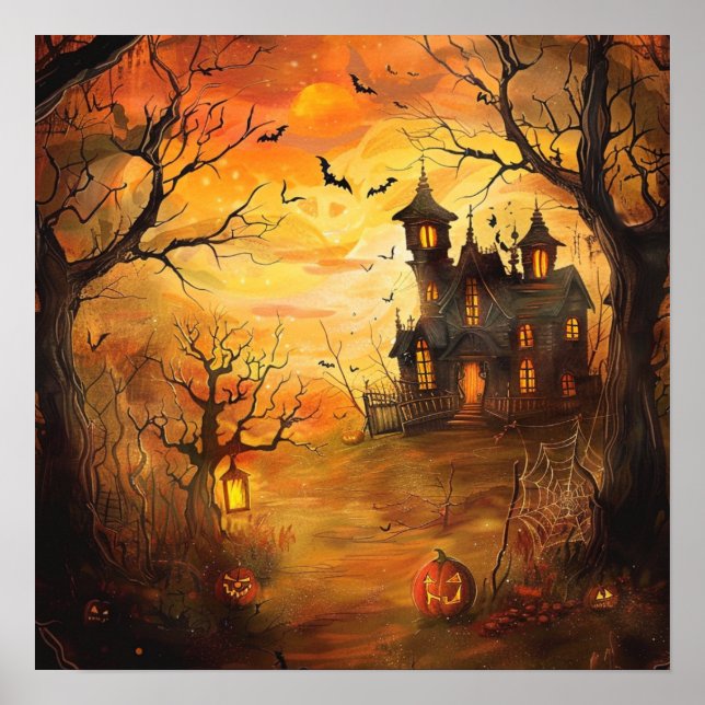 Póster Halloween de mansión de barro brillante (Frente)