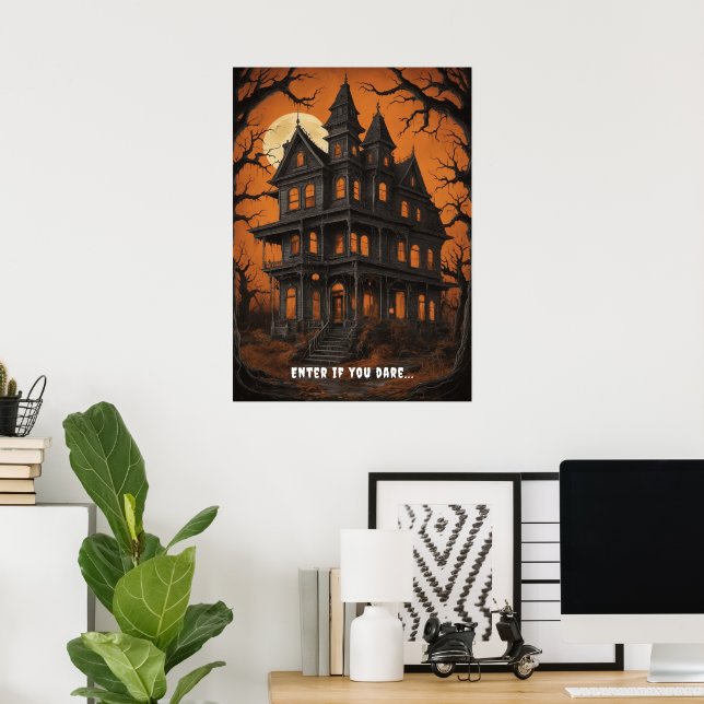Póster Halloween de noche, casa embrujada (Oficina en casa)