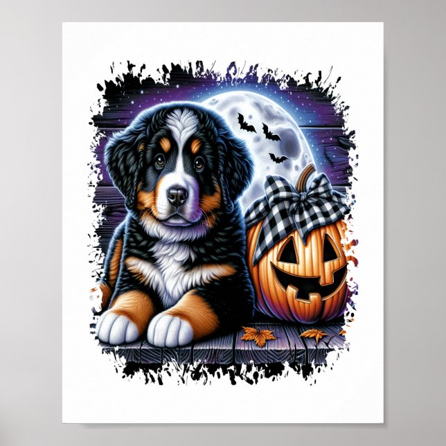 Póster Halloween de Perro de Montaña de Bernese (Frente)