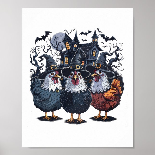 Póster Halloween de pollo divertido con fantasía (Frente)