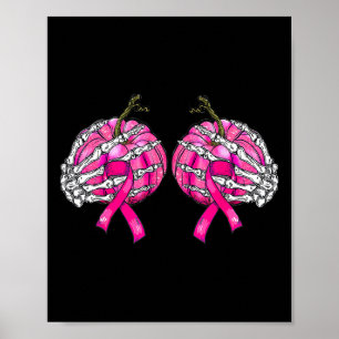 Póster Halloween del cáncer de mama con calabaza mamaria