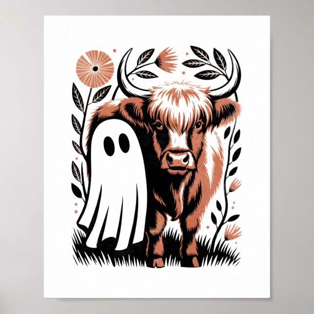 Póster Halloween del fantasma de las vacas rurales rusas (Frente)
