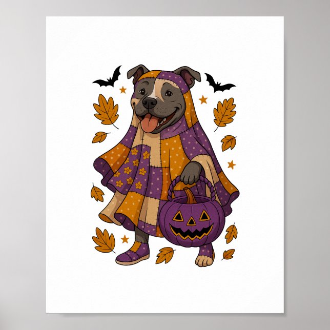 Póster Halloween del fantasma del perro PitPull (Frente)