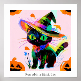 Póster Halloween del gato negro