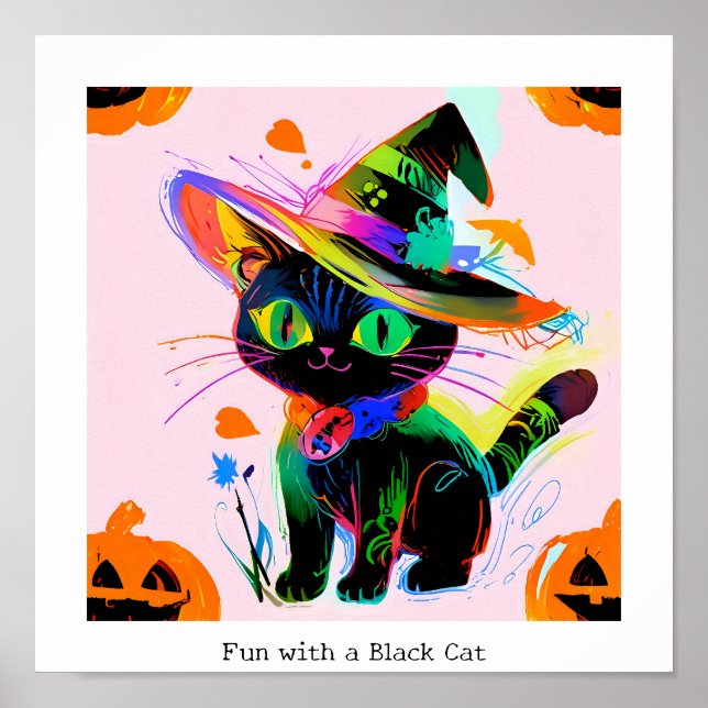 Póster Halloween del gato negro (Frente)