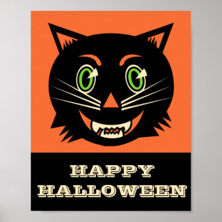 Póster Halloween del gato negro vintage