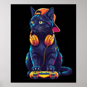 Póster Halloween del jugador negro de gatos de Guay