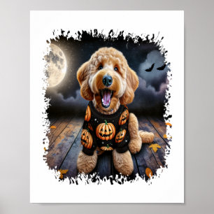 Póster Halloween del perro Goldendoodle