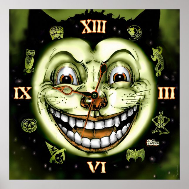 Póster Halloween del Reloj del gato negro 13 (Frente)
