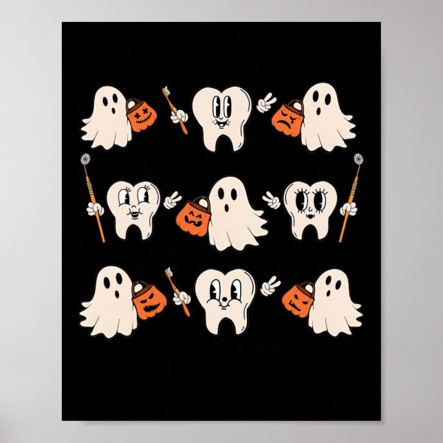 Póster Halloween Dentista Higienista Dental Teeth Ghost P (Frente)