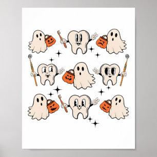 Póster Halloween Dentista Higienista Dental Teeth Ghost P