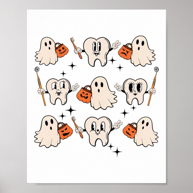 Póster Halloween Dentista Higienista Dental Teeth Ghost P (Frente)