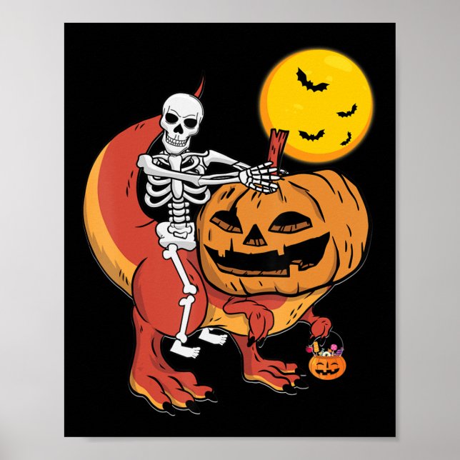 Póster Halloween Dinosaur Pumpkin T Rex Skeleton Boys Tod (Frente)