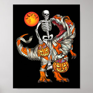 Póster Halloween Dinosaur Skeletain T Rex Scary Pumpkin M