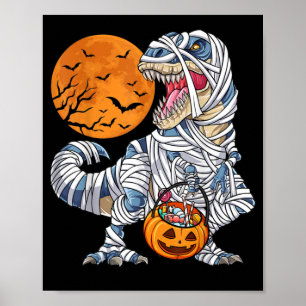 Póster Halloween Dinosaur T rex Mummy Pumpkin