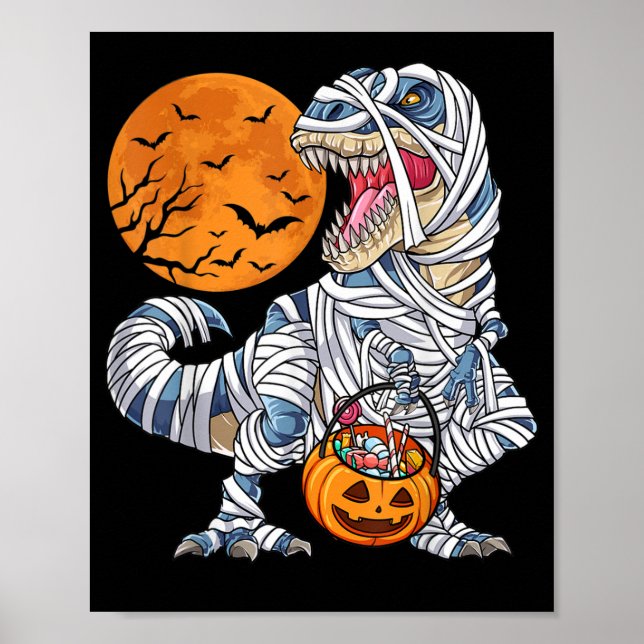 Póster Halloween Dinosaur T rex Mummy Pumpkin (Frente)